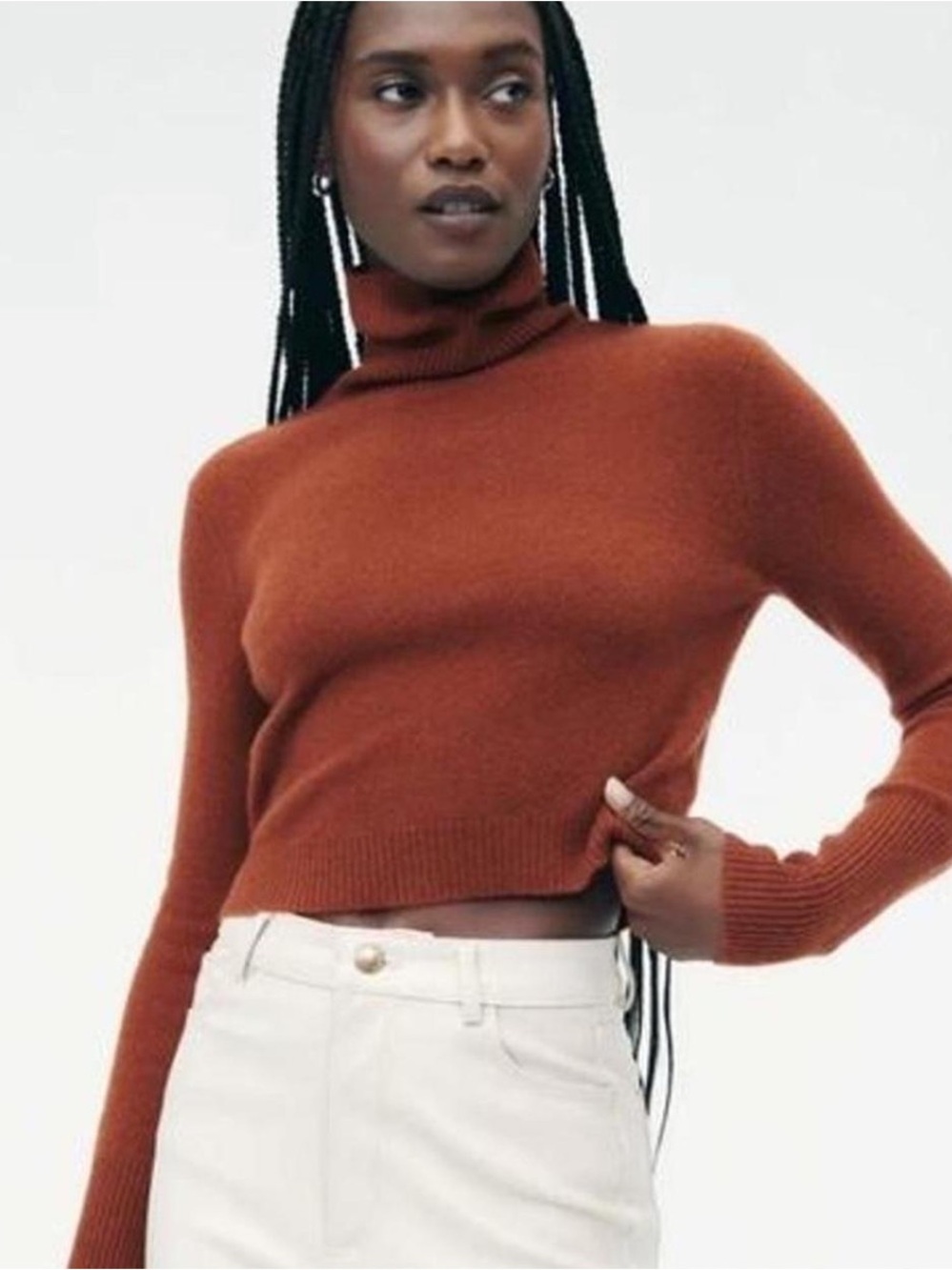 NAADAM Cropped Turtleneck Sweater in Rust